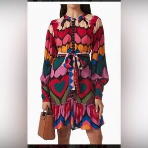 FARM RIO Full of Hearts Long Sleeve Valentine’s Day Mini Dress Size XS